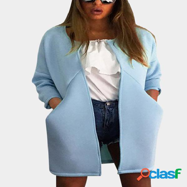 Blue Round Neck Jacket with Two Side Pockets