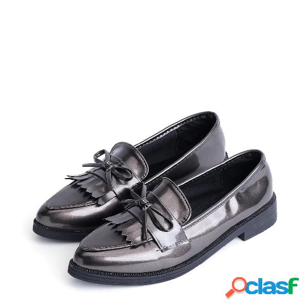 Bowknot Embellishment Tassel Patent Loafers