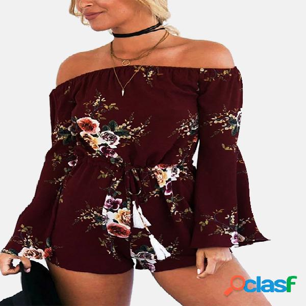 Burgundy Fashion Off Shoulder Flare Sleeves Drawstring