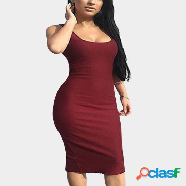 Burgundy Scoop Neck Bodycon Midi Dress