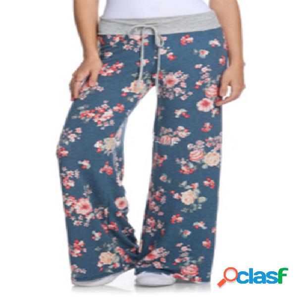 Casual Random Floral Print Wide Leg Trousers