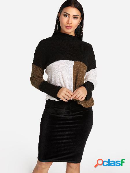 Color Block Plain Half collar Long Sleeves Sweaters