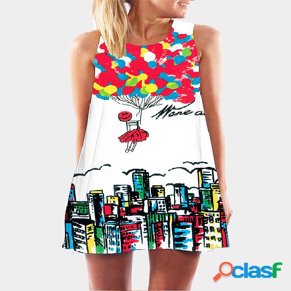 Colourful Random Floral Print Round Collar Sleeveless Mini
