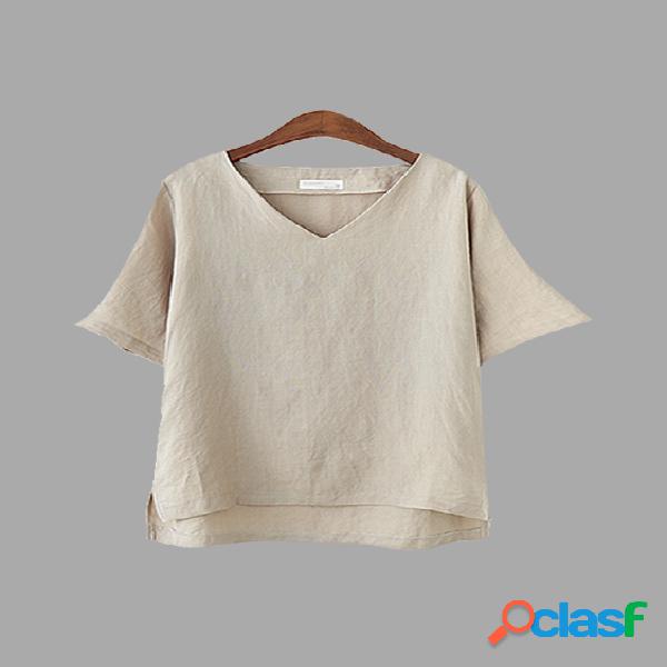 Grey V Neck Irregular Hem T-shirt