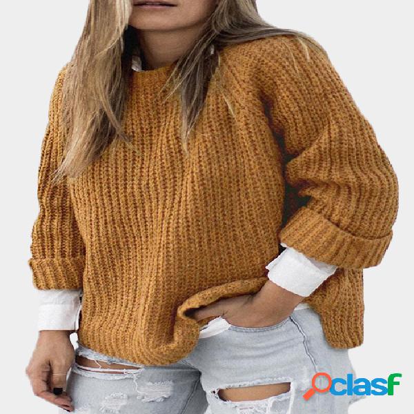 Khaki Knit Oversize Round Neck Long Sleeved Sweater