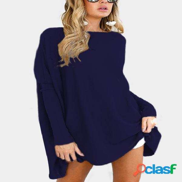 Navy Round Neck Dolman Sleeve Sweater