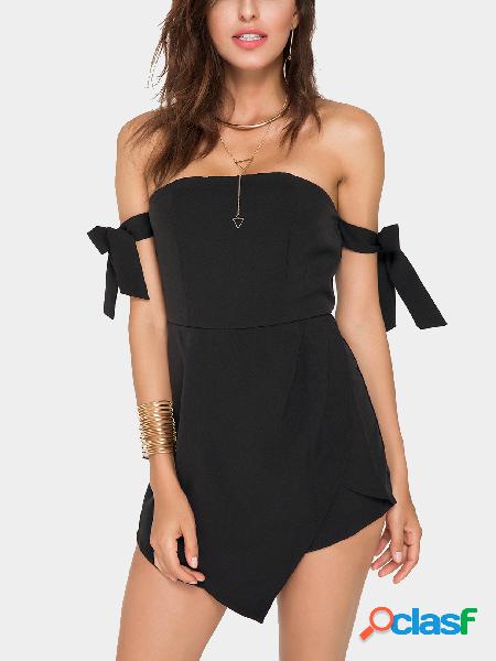 Off-shoulder Ties Playsuit in Black