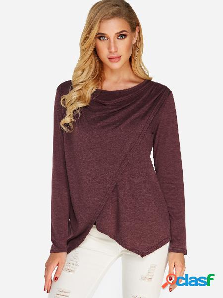 Purple Crossed Front Design Irregular Hem T-shirt