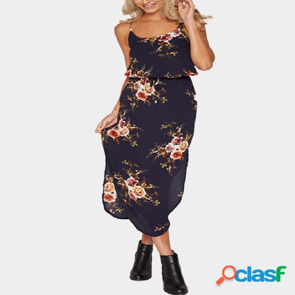 Random Floral Print Curved Hem Dress