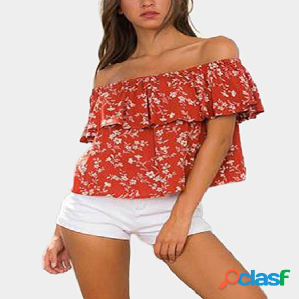 Random Floral Print Off Shoulder Shirt