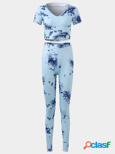 Random Print Hooded Design Yoga Tracksuit