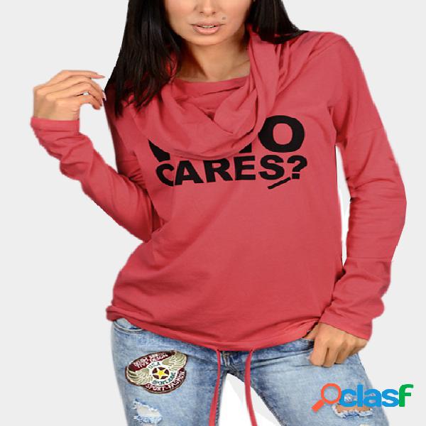 Red Letter Print High Neck Long Sleeves Sweatshirt