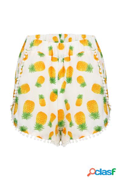 Semi-sheer Printing Pattern Shorts with Pom Pom Trim