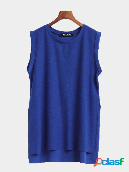 Sleeveless Crew Neck Slit Top