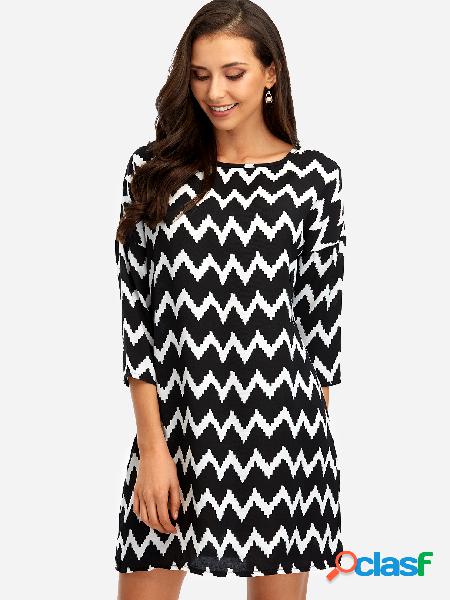 Wave Point Long Sleeves Mini Dress