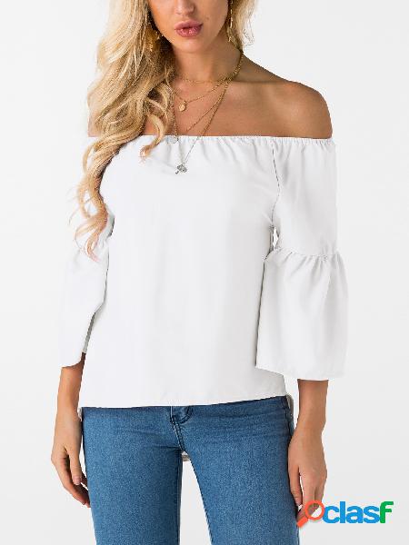 White Off Shoulder Flared Sleeves Blouse