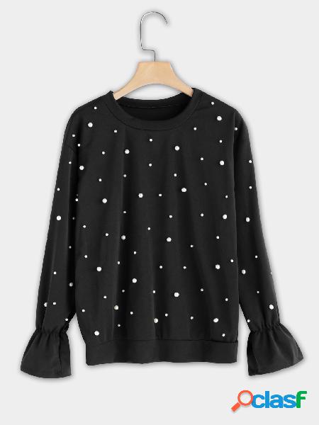 Black Round Neck Long sleeves Nail Bead Top