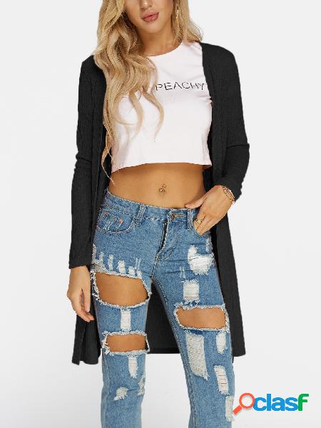 Black Slit Design Long Sleeves Cardigan