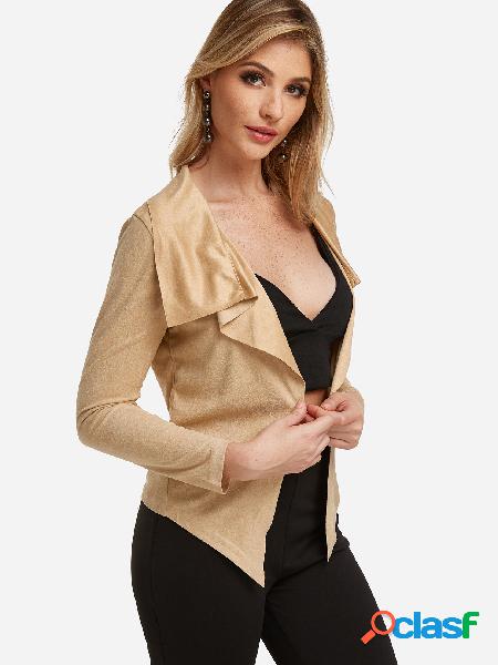 Khaki Irregular Hem Plain Lapel Collar Long Sleeves Blazer