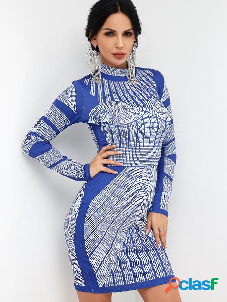 Royal Geometric Print Bodycon Midi Dress