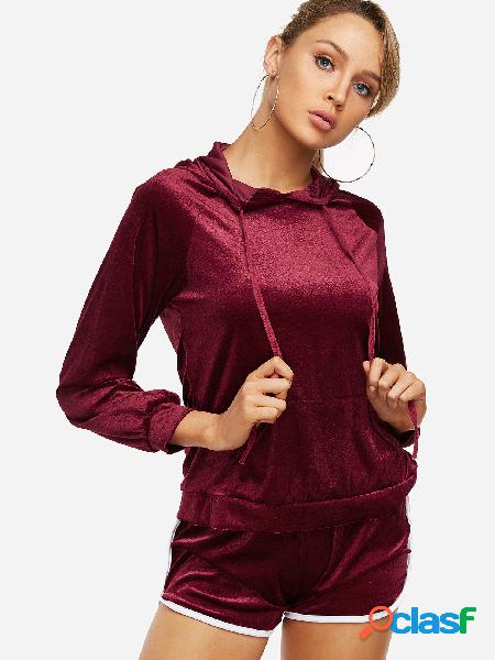 Active Hooded Design Elastic Tracksuit in Burgundy