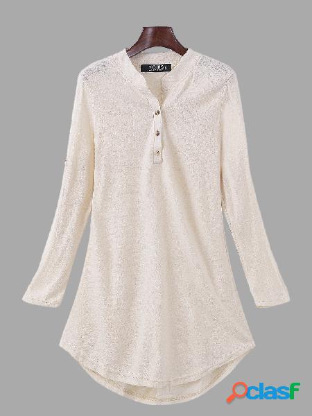 Beige V-neck Knit Long Sleeves T-shirt Dress