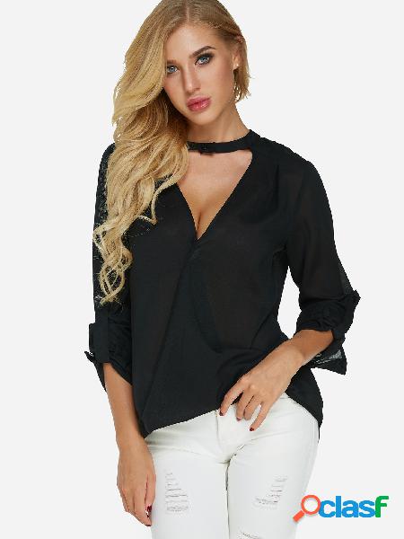 Black Cross Front Choker Neckline Drape Top