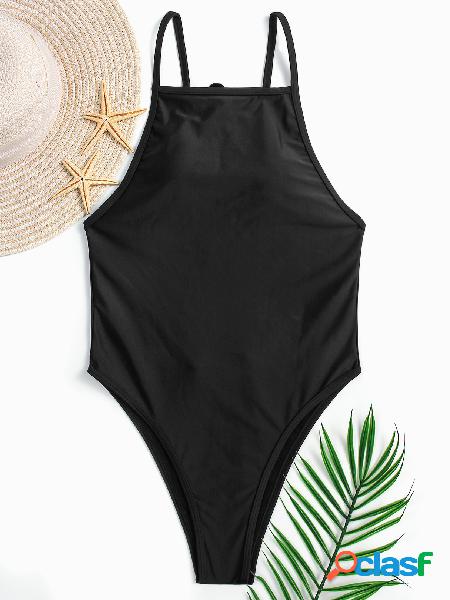 Black Cut Out Design Halter Sleeveless Wireless Padded