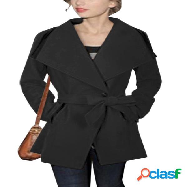 Black Lapel Collar Self-tie Belt Trench Coat