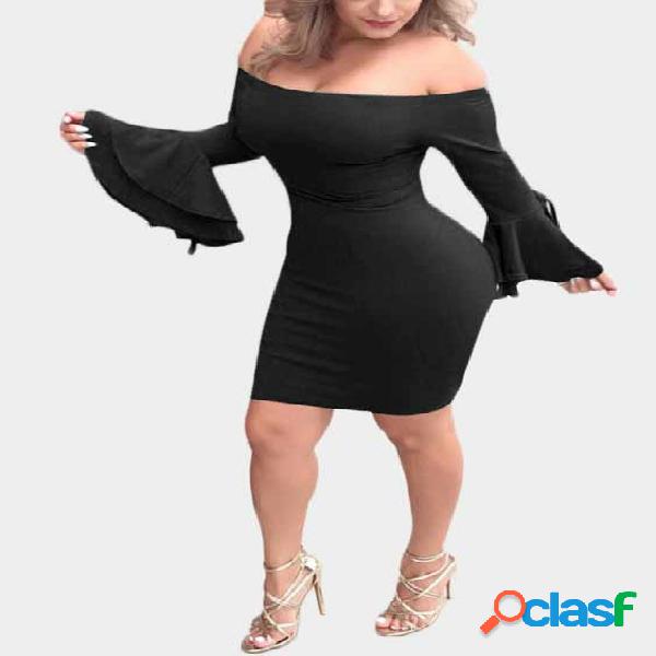 Black Off The Shoulder Flared Sleeves Mini Dress