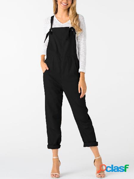 Black Square Neck Sleeveless Overall Outfits