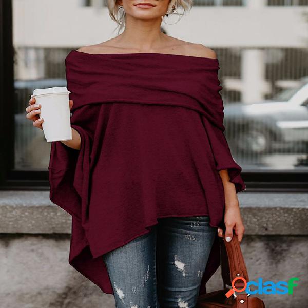 Burgundy Flap Over Off The Shoulder Bat Sleeves Top