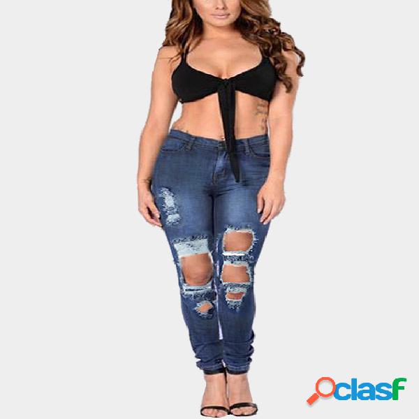 Fashion High Waist Skinny Shredded Ripped Jeans