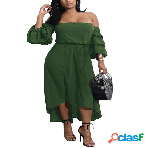 Green Off Shoulder Self-tie Irregular Hem Dress