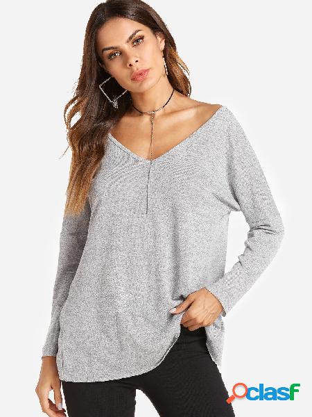 Grey Backless Cross Back Long Sleeves Tops