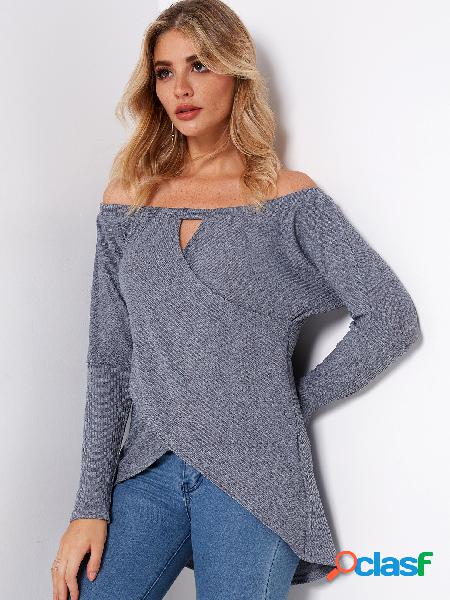 Grey Crossed Front Design Off Shoulder Hollow Details