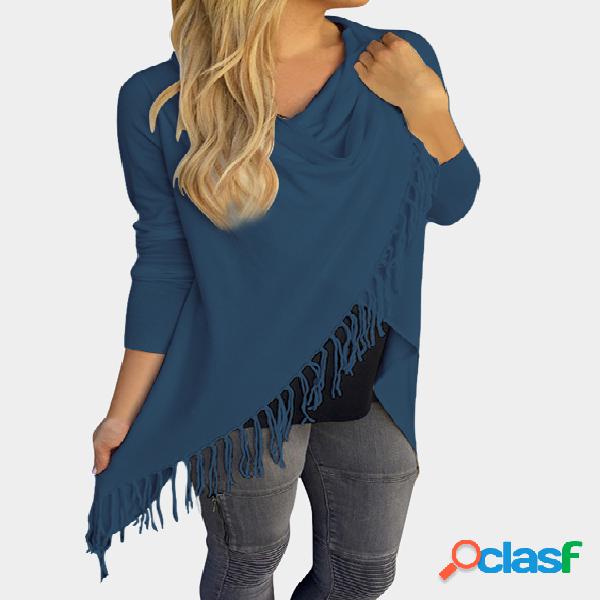 Navy Tassel Details Irregular Hem T-shirt