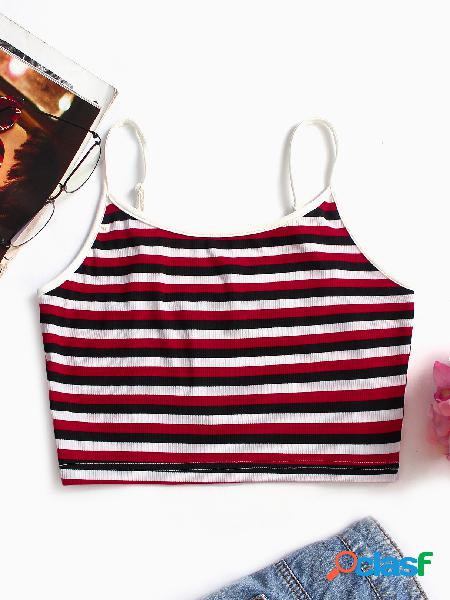 Red Stripe Pattern Spaghetti Crop Top