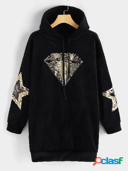 Black Diamond Sequins Embellished Long Sleeves Hoodie Dress