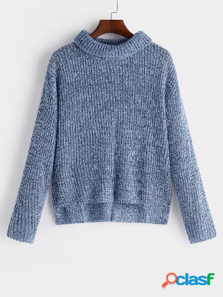 Blue Plain Turtleneck Long Sleeves Regular Fit Sweaters