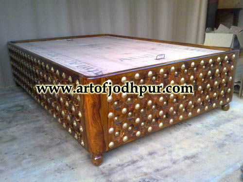 Buy handicrafts furniture brass fitted diwaan bed
