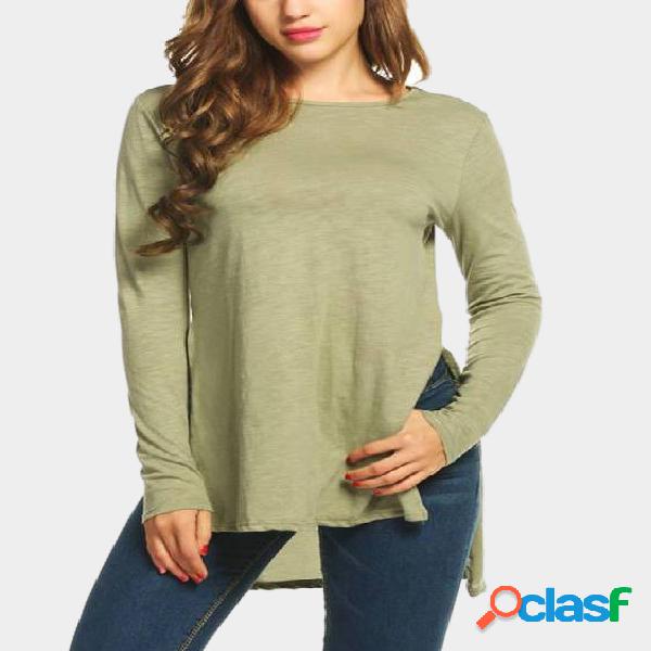 Darkseagreen Plain Slit Hem Long T-shirts