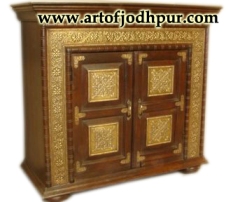 Jodhpur Handicrafts Brass Fitted Wooden Cabinet