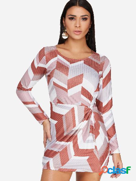 Knot Design Rhombus Long Sleeves Mini Dress
