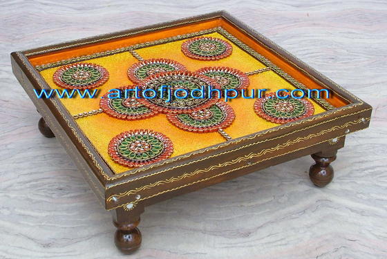 Painted bajot chowki Center Table handicrafts jodhpur