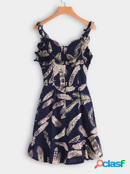 Random Floral Print Spaghetti Flounced Hem Dresses