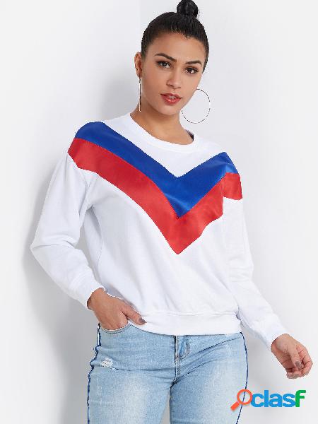 White Casual Color Block Sweatshirt