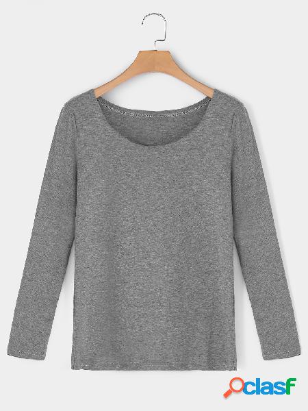 Grey Round Neck Long Sleeved T-shirts