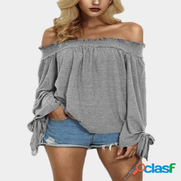 Grey Tie-up Detail Off Shoulder Blouse