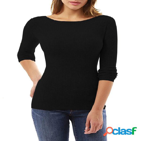 Black Knit Round Neck T-shirts